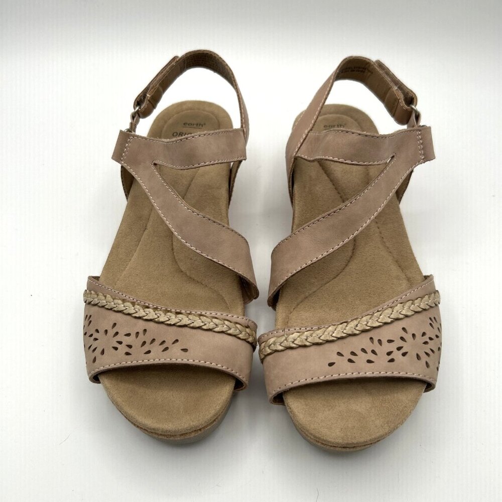 Earth Origins Sandals Women's Size 9W Tan Slingback Wedge Casual Shoes - Picture 7 of 9